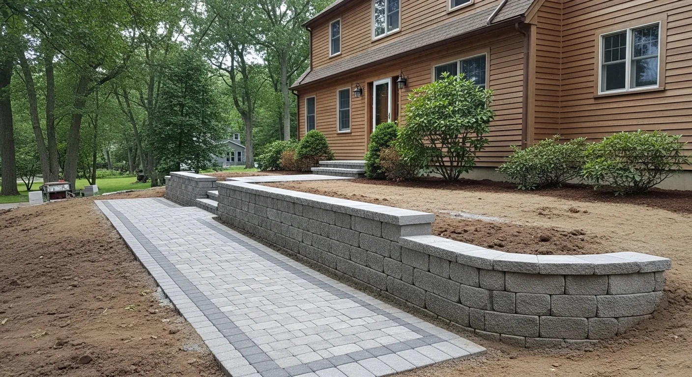 A realistic residential construction scene in Connecticut